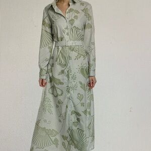 Chic Green Floral Long Sleeve Dress